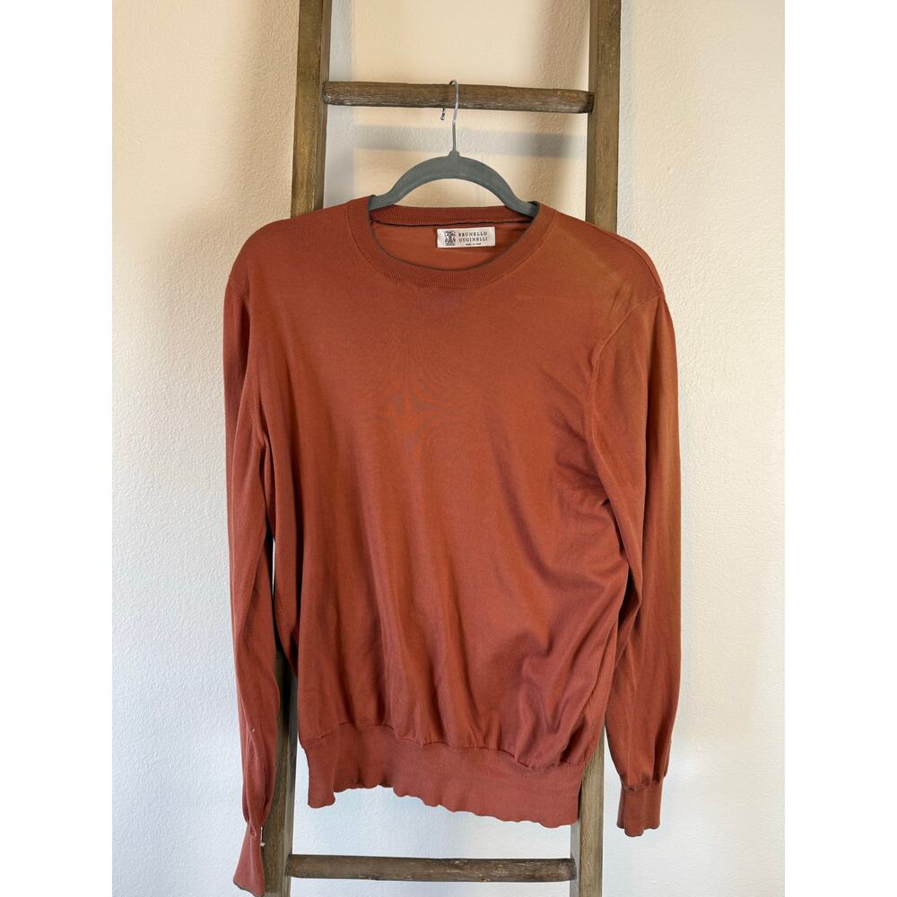 Brunello Cucinelli Orange Cotton Mens Long Sleeve Crewneck Size M EU 50